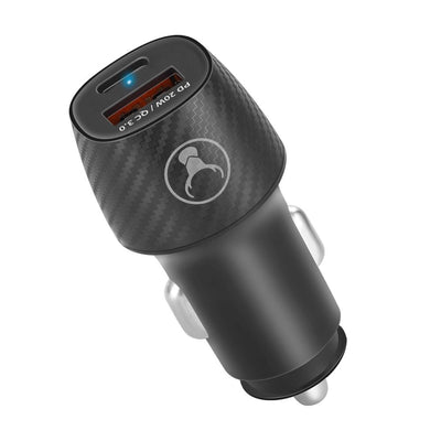 Bonelk Car Charger, Carbon Series, 20W PD USB-C , 18W QC 3.0 USB-A, 20W (Black)