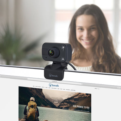 Bonelk USB Webcam, Clip On, 1080p (Black)