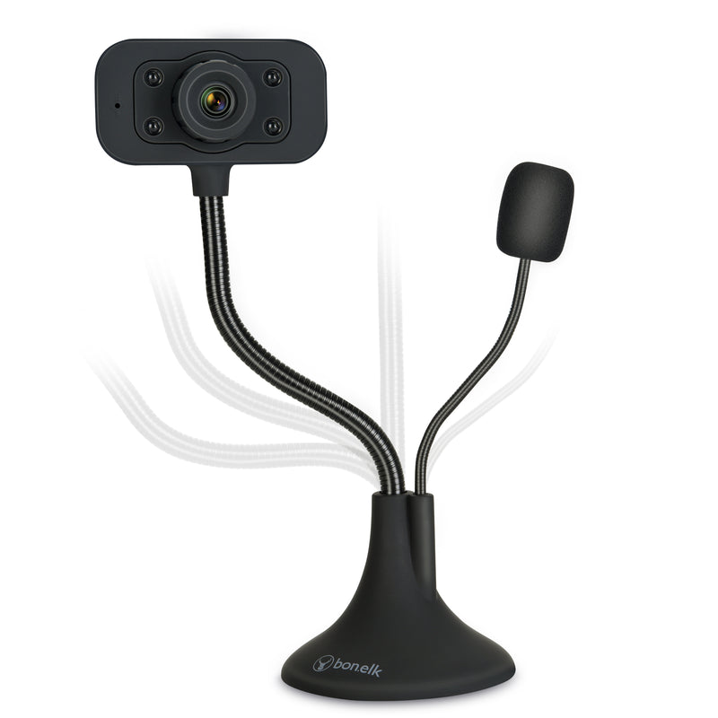 Bonelk USB Desktop Webcam, Flexible Neck, 1080p (Black)