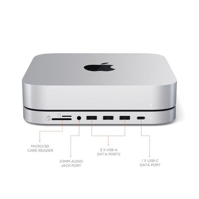 Satechi Aluminium Stand and Hub for Mac Mini/Mac Studio with SSD Enclosure (Silver)