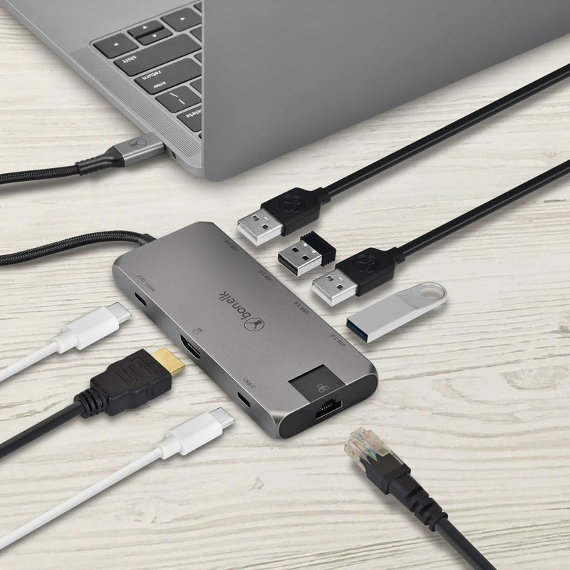 Bonelk Long-Life USB-C to 8-in-1 Multiport Hub Space Grey