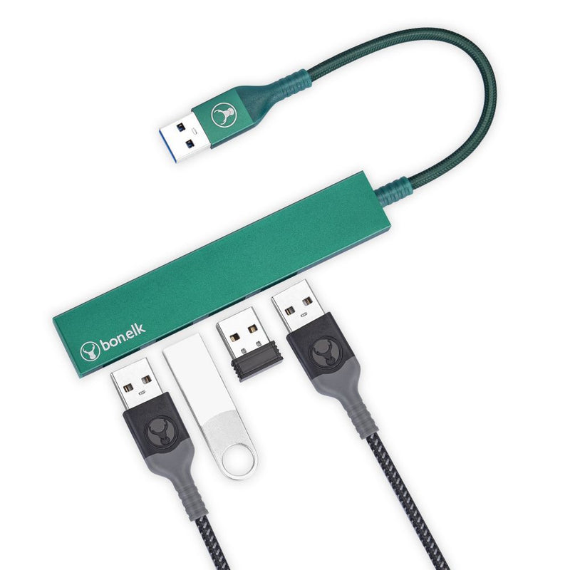 Bonelk Long-Life USB-A to 4 Port USB 3.0 Slim Hub Green