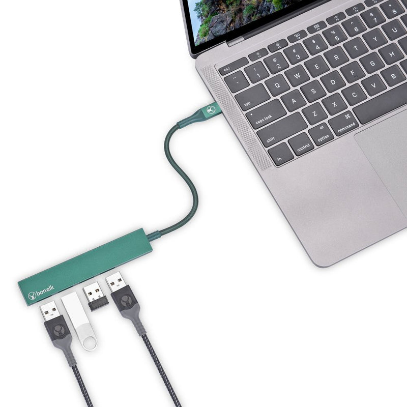 Bonelk Long-Life USB-C to 4 Port USB 3.0 Slim Hub Green