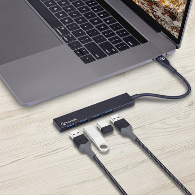 Bonelk Long-Life USB-C to 4 Port USB 3.0 Slim Hub Black