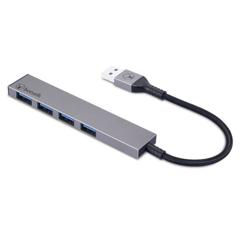 Bonelk Long-Life USB-A to 4 Port USB 3.0 Slim Hub Space Grey