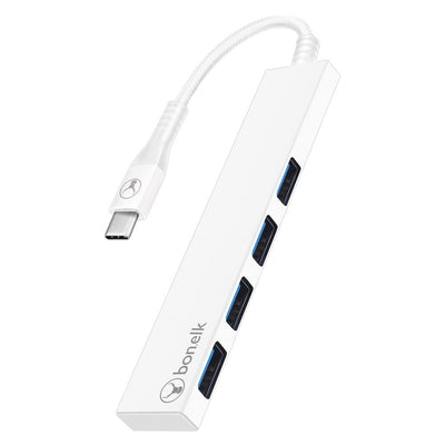 Bonelk Long-Life USB-C to 4 Port USB 3.0 Slim Hub White