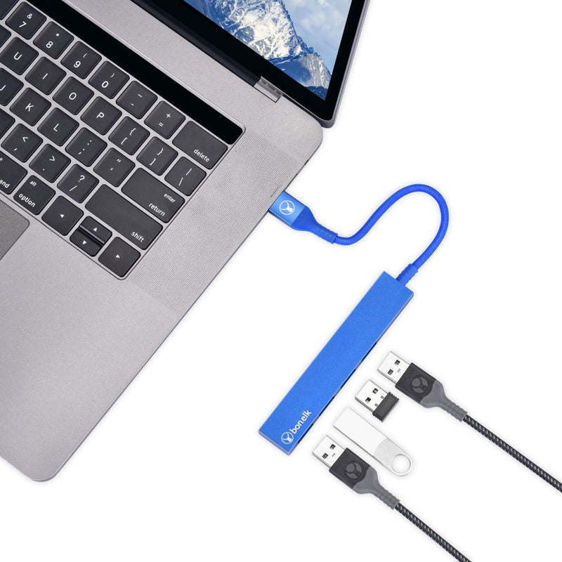 Bonelk Long-Life USB-A to 4 Port USB 3.0 Slim Hub Blue