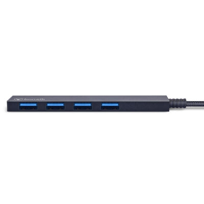 Bonelk Long-Life USB-C to 4 Port USB 3.0 Slim Hub Black