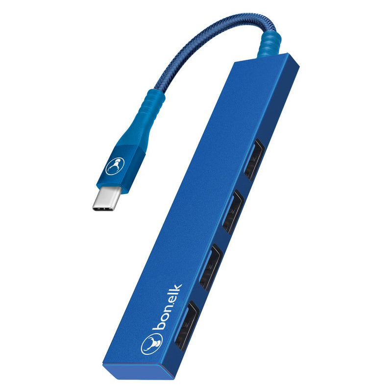 Bonelk Long-Life USB-C to 4 Port USB 3.0 Slim Hub Blue