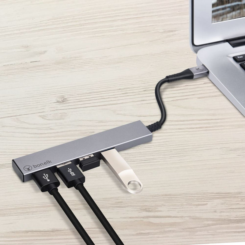 Bonelk Long-Life USB-C to 4 Port USB 3.0 Slim Hub Space Grey