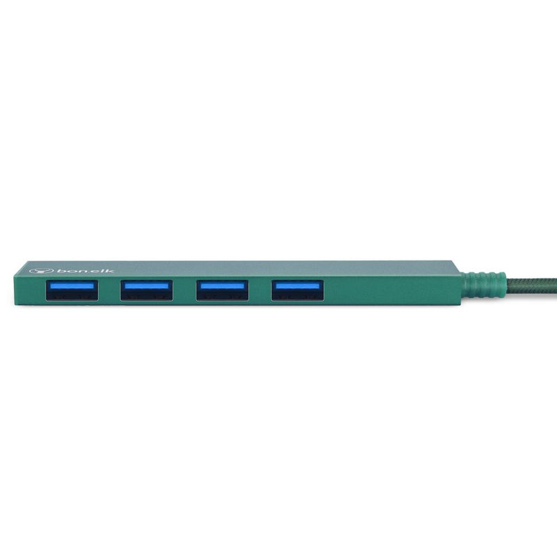 Bonelk Long-Life USB-C to 4 Port USB 3.0 Slim Hub Green