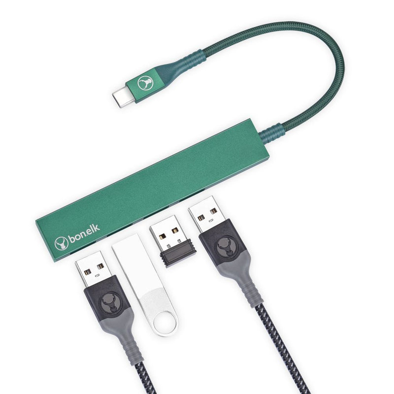 Bonelk Long-Life USB-C to 4 Port USB 3.0 Slim Hub Green