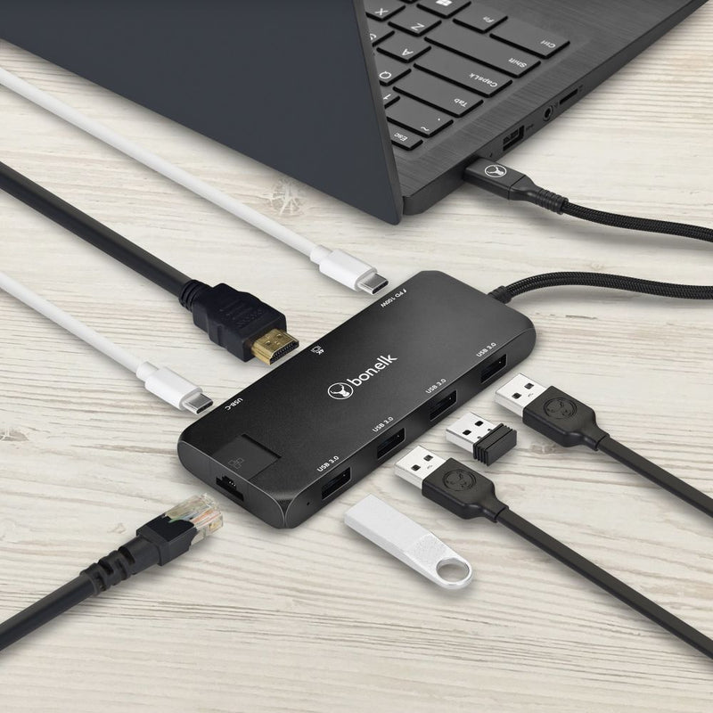 Bonelk Long-Life USB-C to 8-in-1 Multiport Hub Black