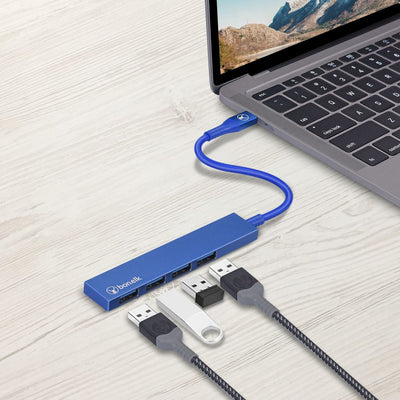 Bonelk Long-Life USB-C to 4 Port USB 3.0 Slim Hub Blue