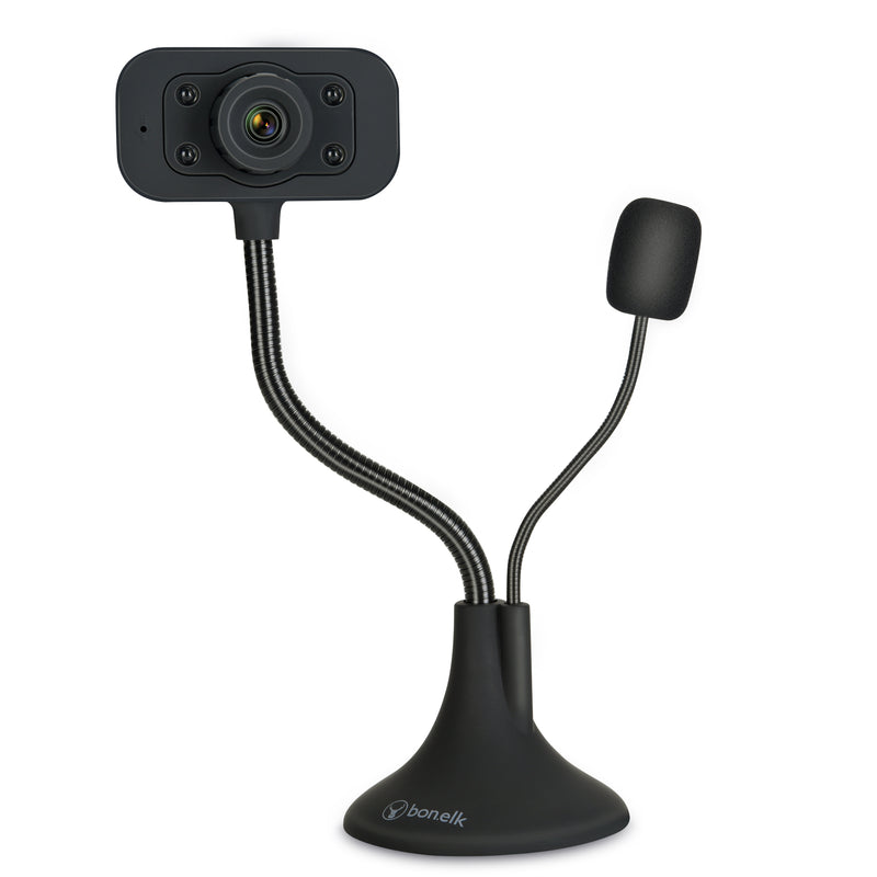 Bonelk USB Desktop Webcam, Flexible Neck, 1080p (Black)