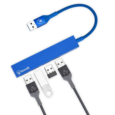 Bonelk Long-Life USB-A to 4 Port USB 3.0 Slim Hub Blue
