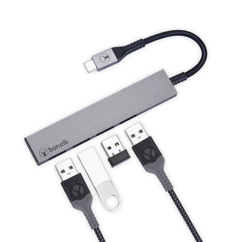 Bonelk Long-Life USB-C to 4 Port USB 3.0 Slim Hub Space Grey